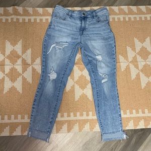 Maurices High Rise Light Wash Distressed Boyfriend Raw Hem Ankle Jeans